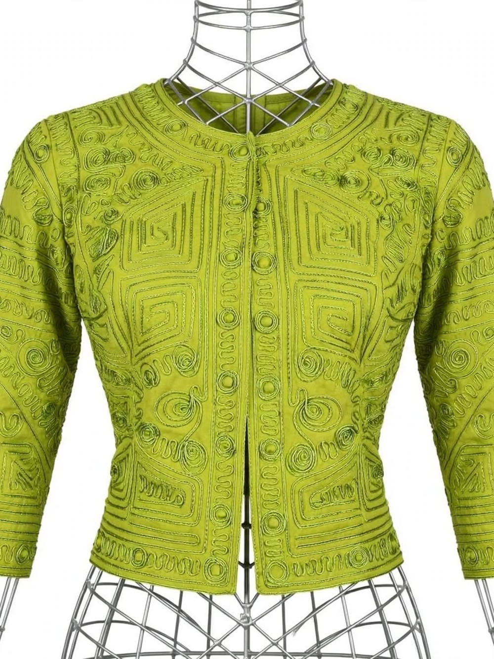 Women's Sculpted Lime Green Embroidered Blazer